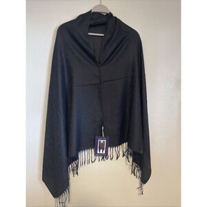 Kendall‎ & James Patterned Tassel Poncho Wrap Black NEW